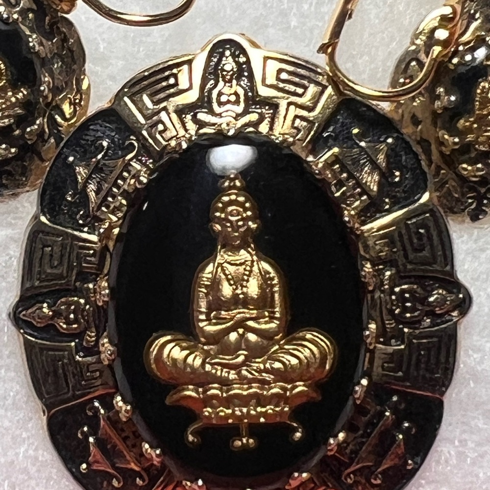 Elegant Gold and Black Buddha Pendant with Matching earrings